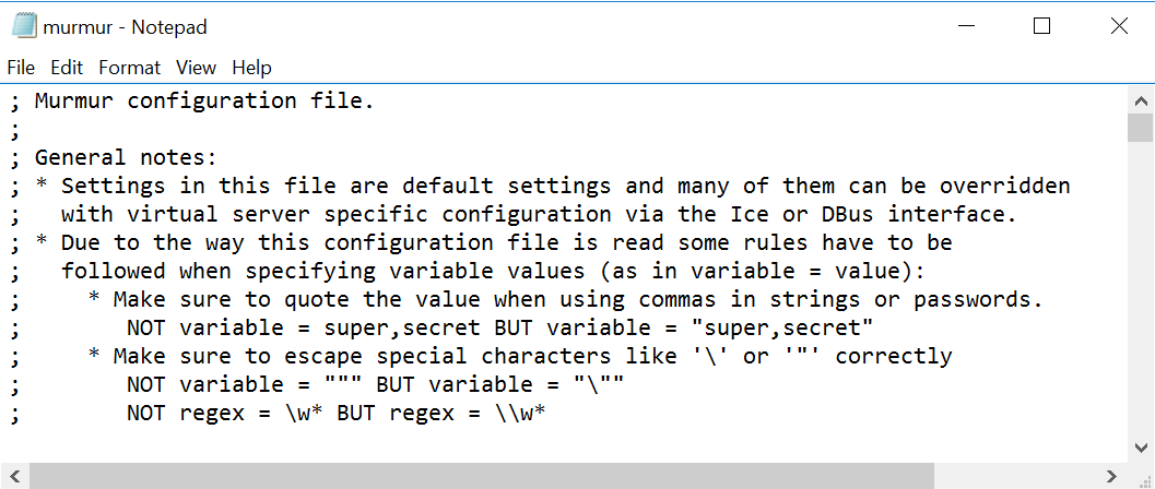 Principio del archivo de configuración murmur.ini