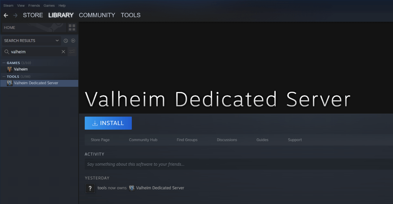 Steam: instalación del software Valheim dedicated server
