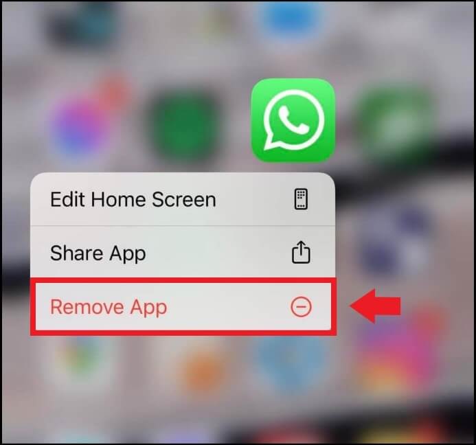 Menú de la app para desinstalar Whatsapp desde tu pantalla de inicio