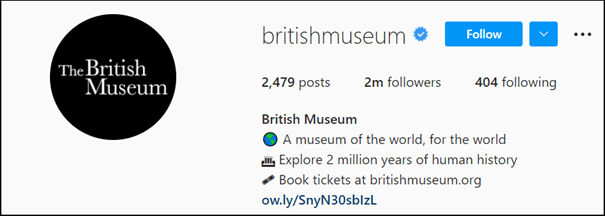 Biografía en Instagram del British Museum