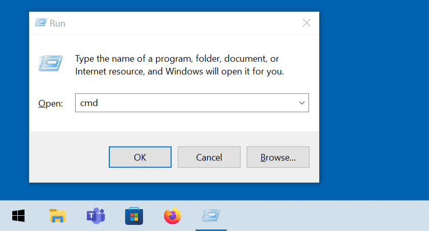 Windows 10: abrir CMD a través del diálogo “Ejecutar”