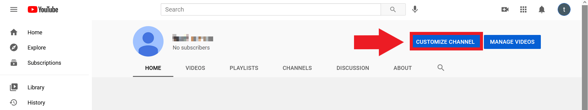 Botón “Personalizar el canal” en el menú del canal de YouTube