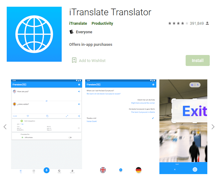 iTranslate en Google Play Store