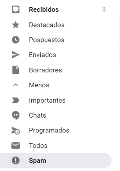 Captura de la opción “Spam” en Gmail