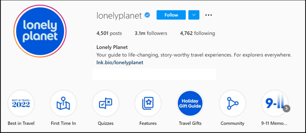Instagram bio de Lonely Planet