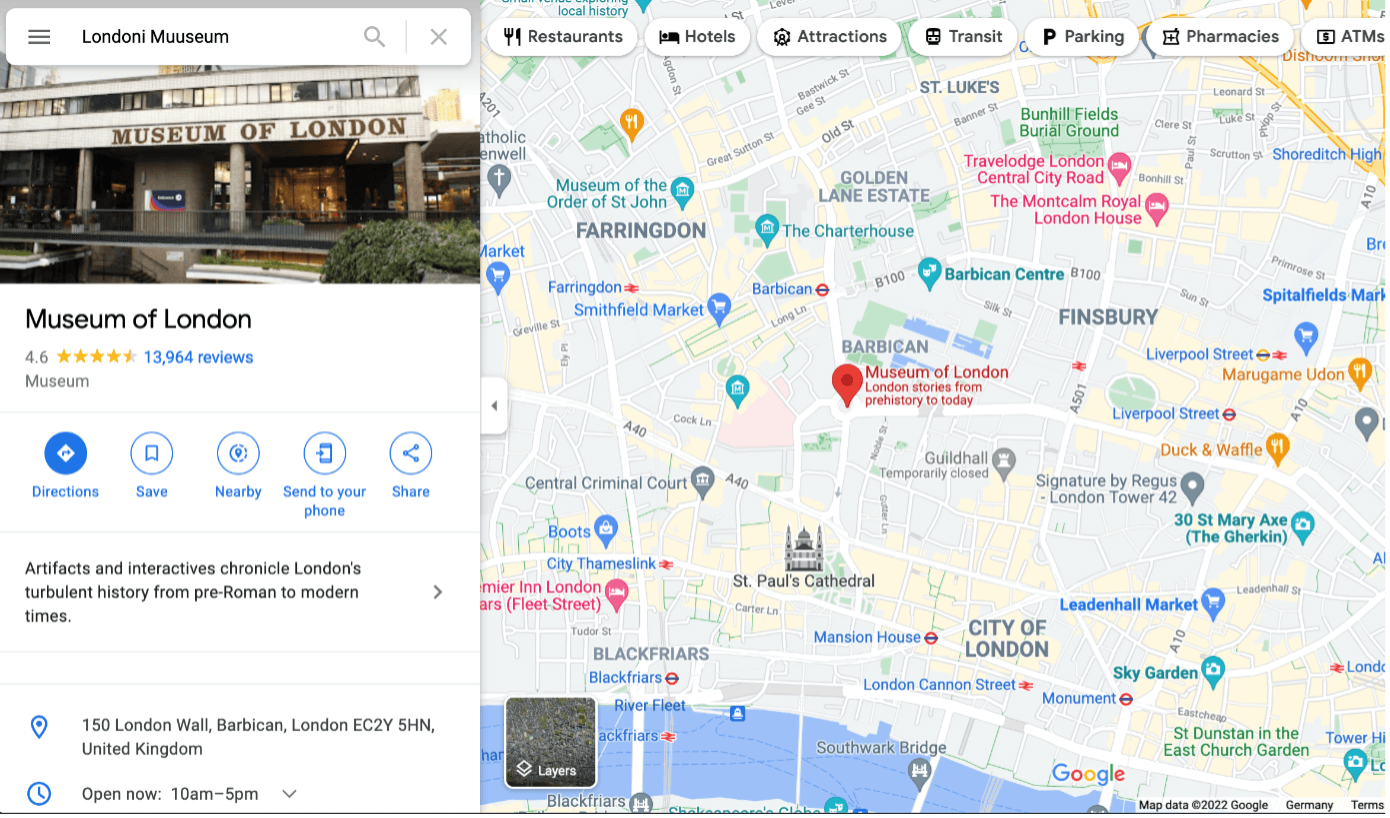 Captura de pantalla de un mapa en Google Maps