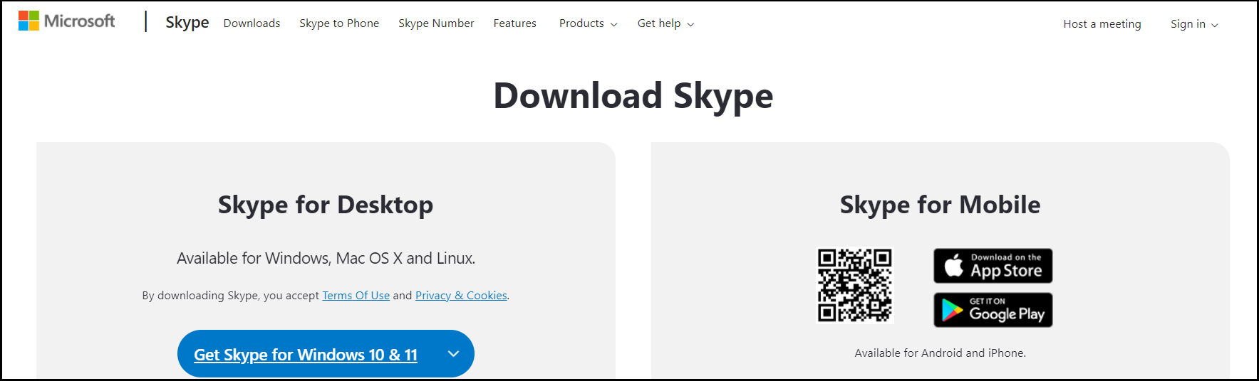 Página web de Microsoft para descargar el videochat de Skype