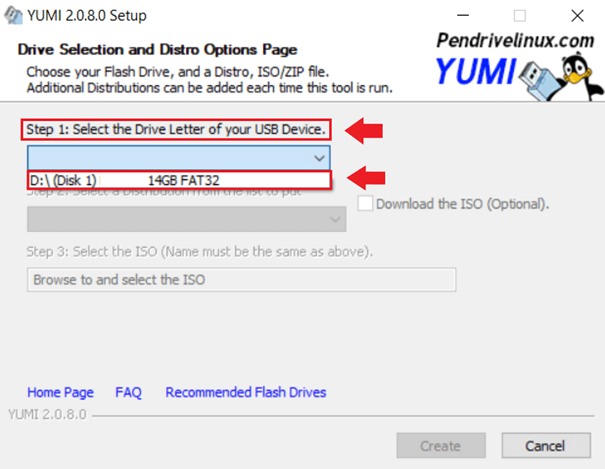 In “Step 1”, selezionare il dispositivo USB che si desidera utilizzare