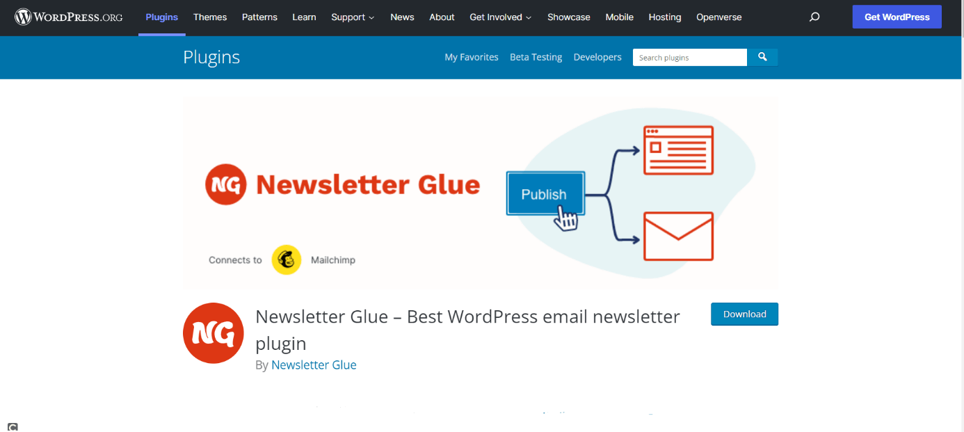 Página de inicio de Newsletter Glue
