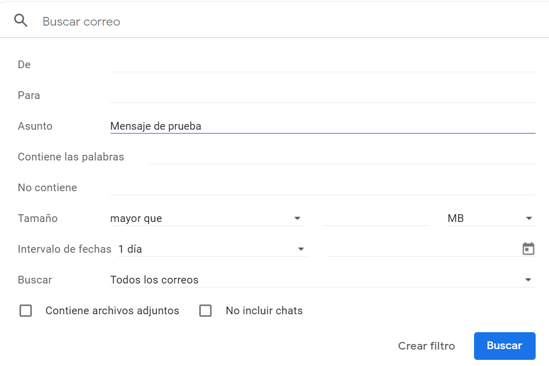 Opciones de búsqueda y filtrado en Gmail