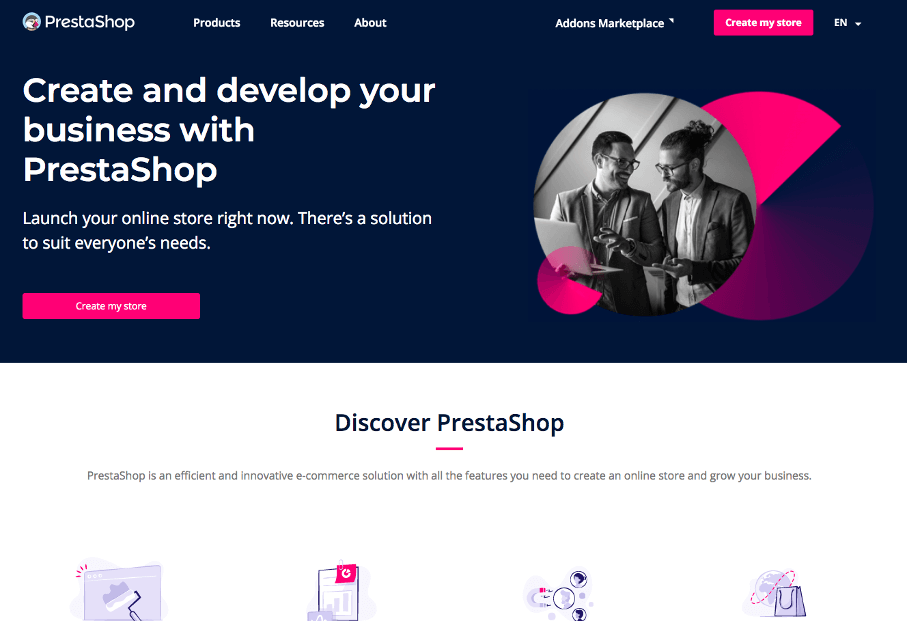 Captura de pantalla de la web de PrestaShop