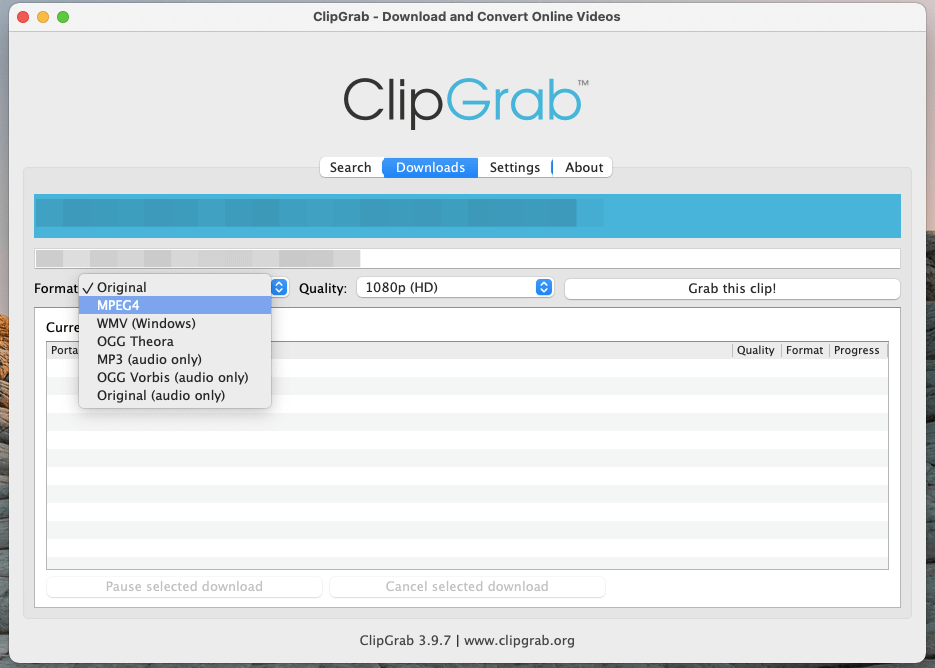 Captura de pantalla ClipGrab