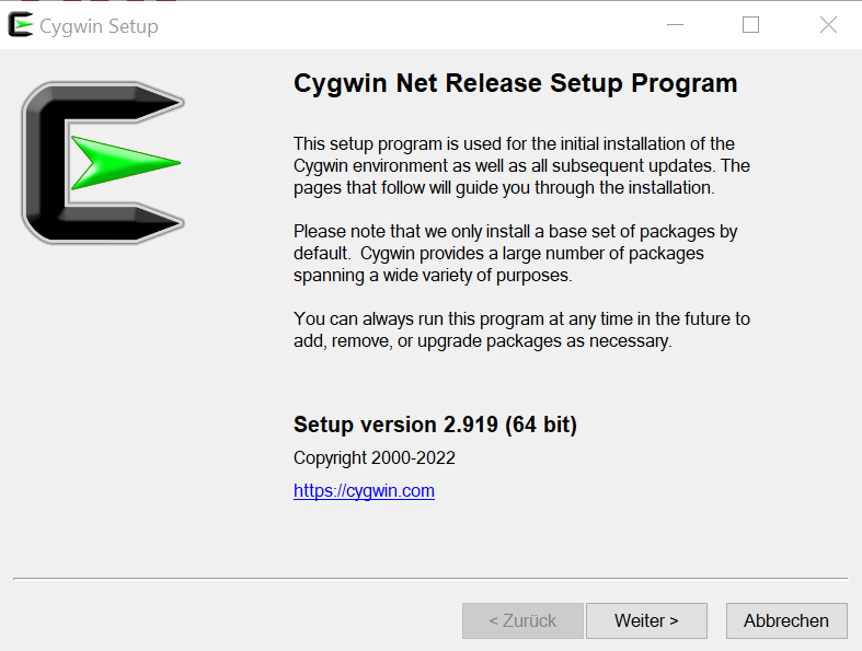 Captura de pantalla de la instalación de Cygwin