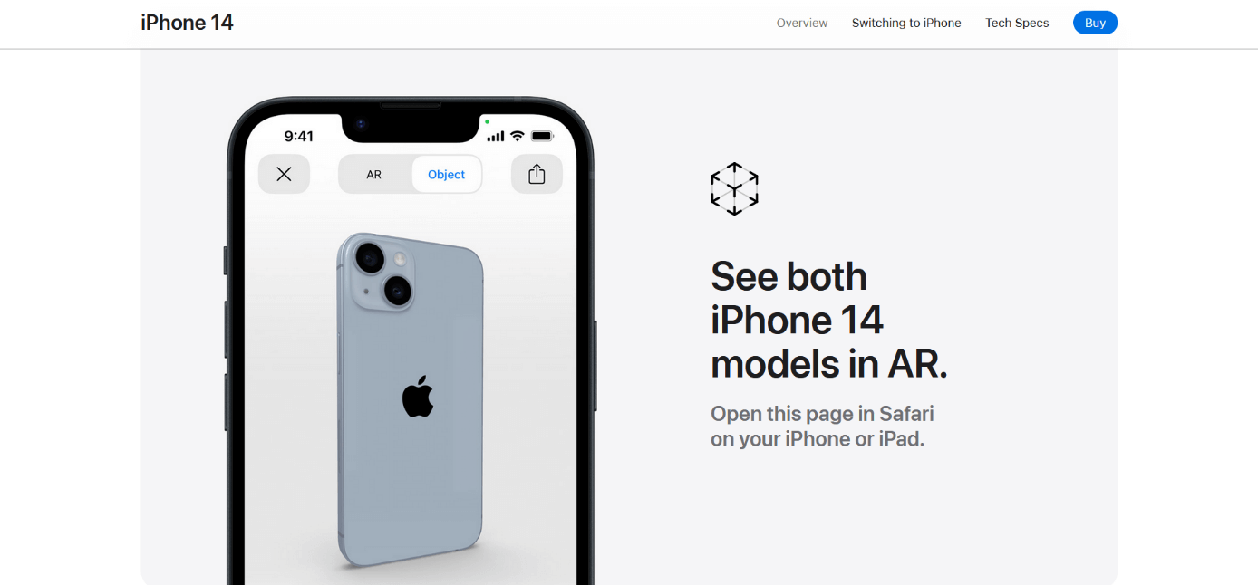 Captura de pantalla tomada de la página de productos Apple – iPhone 14