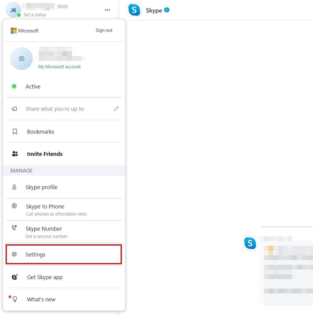 Skype: entrada de “Configuración”