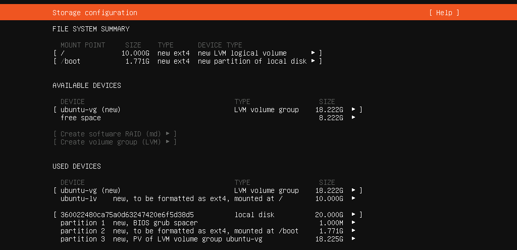 Configuración del almacenamiento del servidor Ubuntu