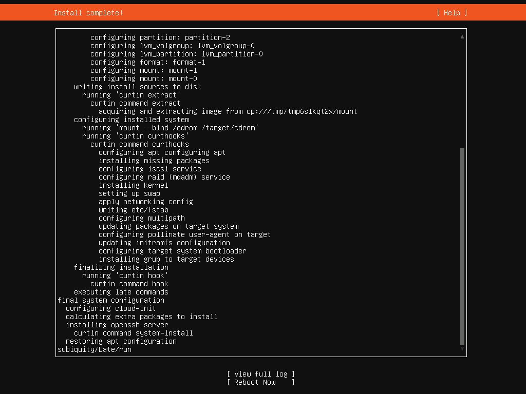 Ubuntu Server: notificación de instalación completa