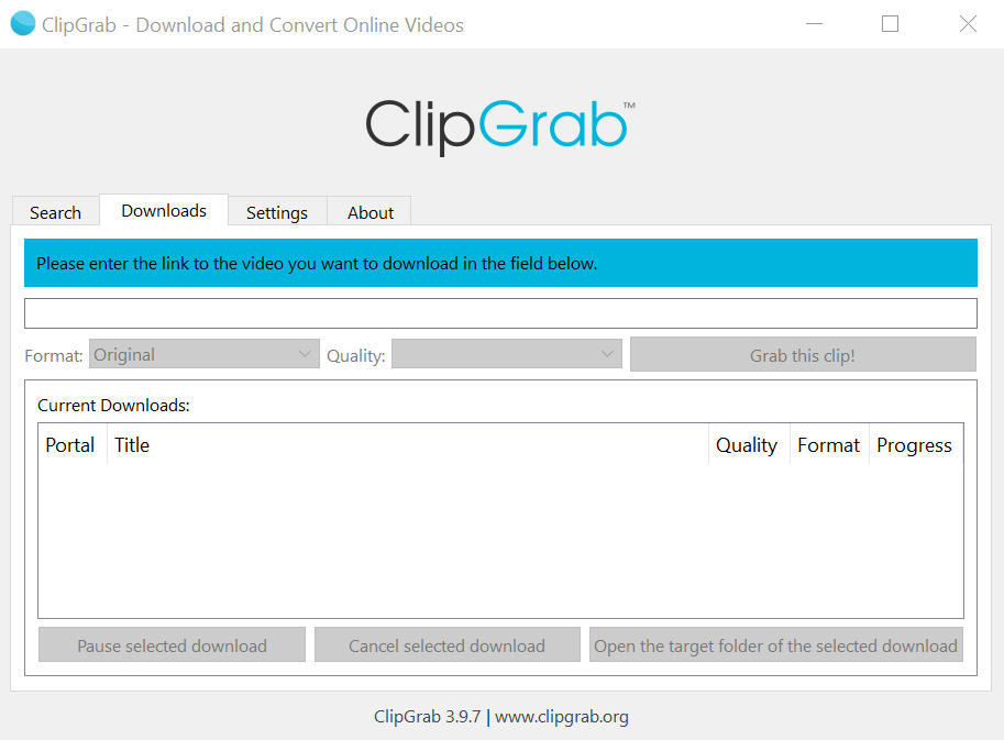 Interfaz de usuario de ClipGrabs