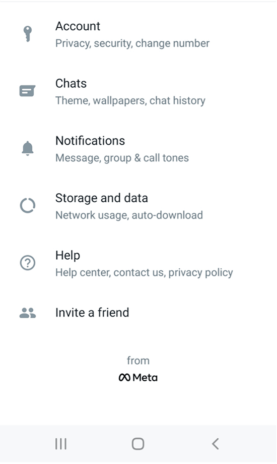 Captura de pantalla de los ajustes de WhatsApp