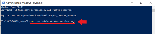 Introduce el comando “net user administrator /active:no” para desactivar el administrador