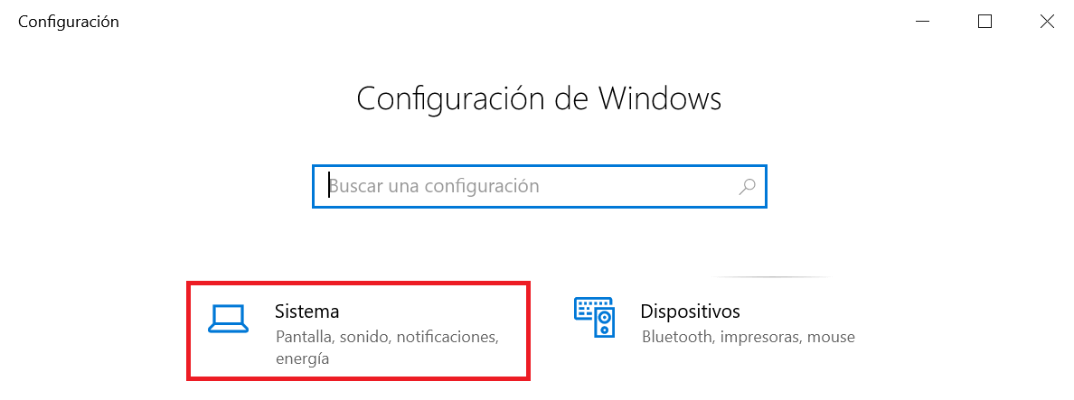 Windows 10: abrir la configuración del sistema.