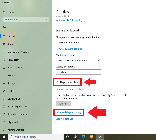 Windows 10: “Pantalla” y “Ajustes avanzados de pantalla”