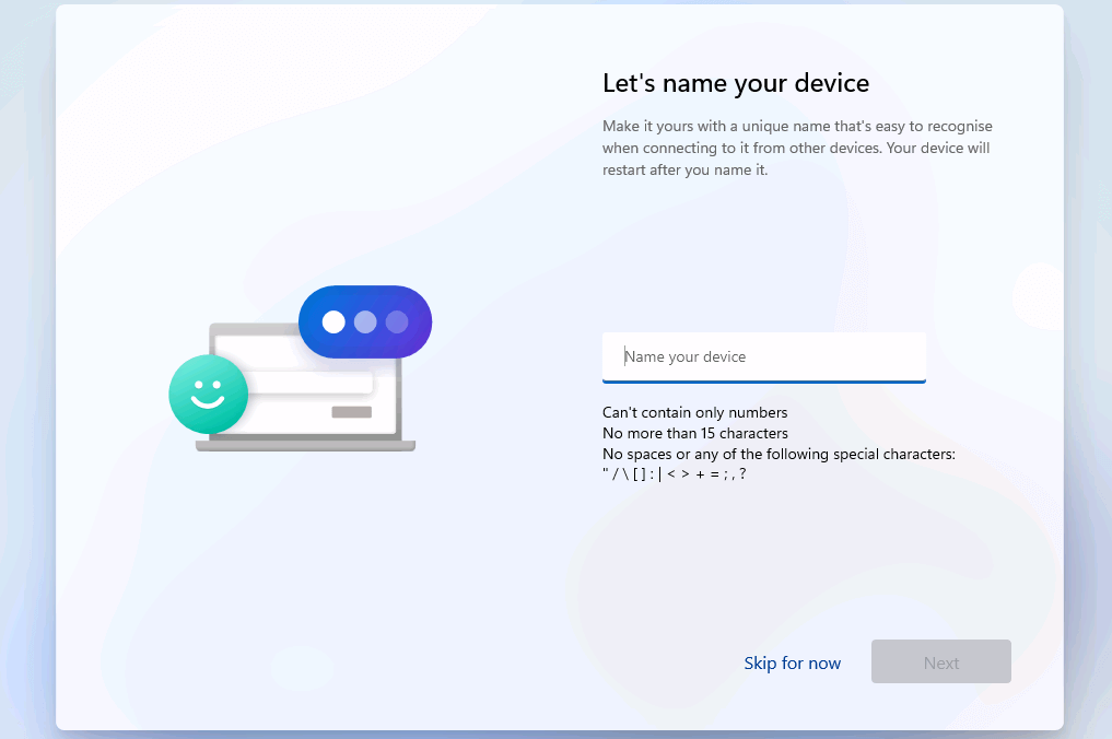 Instalación de Windows 11: da nombre a tu dispositivo