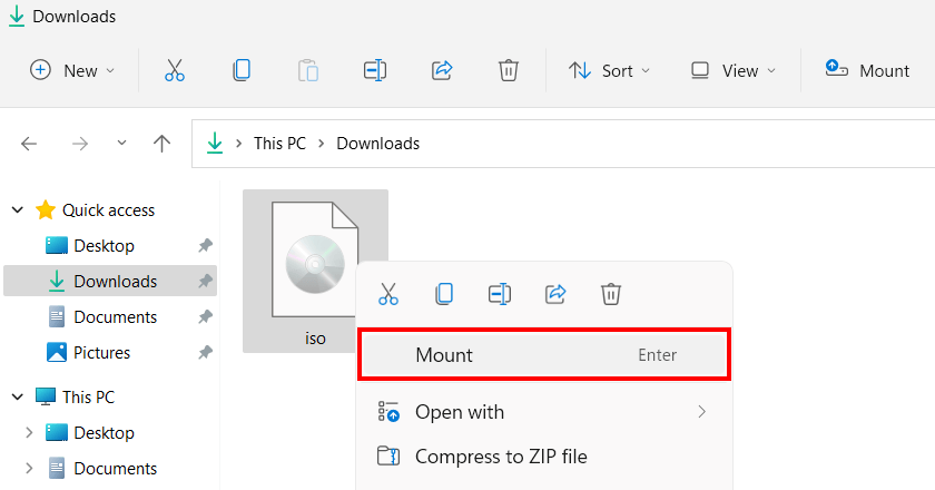 Windows 11: archivo ISO en la carpeta de descargas