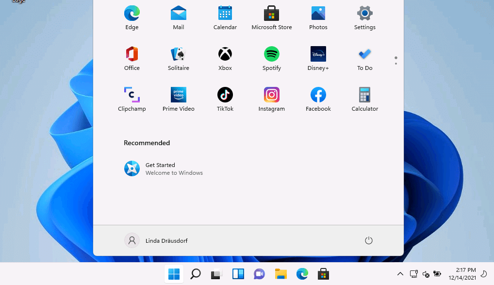 Windows 11 con el menú de inicio abierto