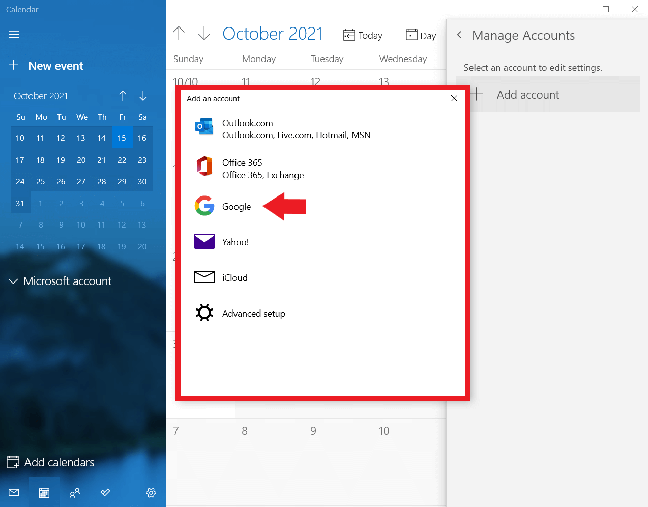 Calendario de Windows: añadir Google como cuenta