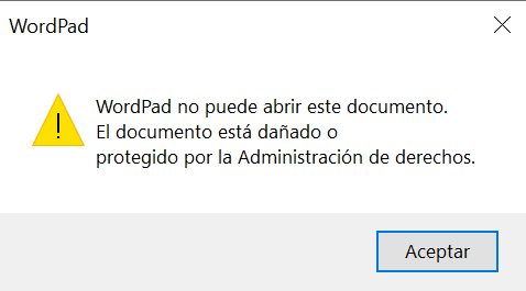 Un documento protegido no se puede abrir con WordPad