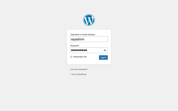 Página de acceso al administrador de WP con la opción de “Permanecer conectado”