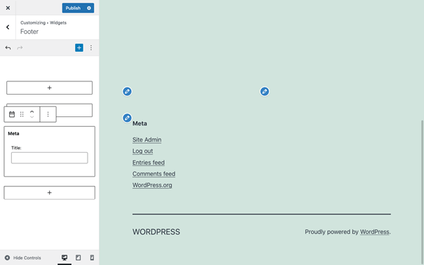 Utilizamos el personalizador de WordPress para incorporar el meta widget con previsualización en vivo.