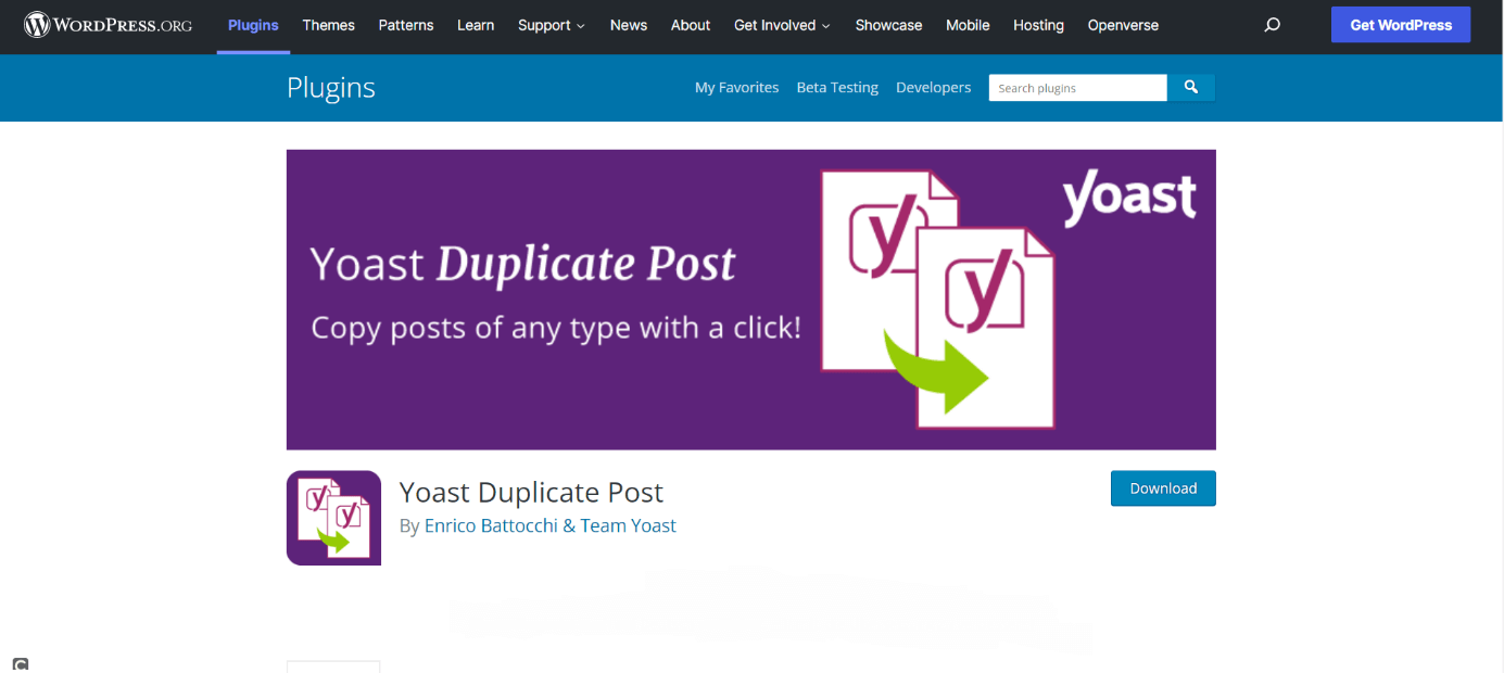 Página de inicio del plugin de WordPress Yoast Duplicate Post