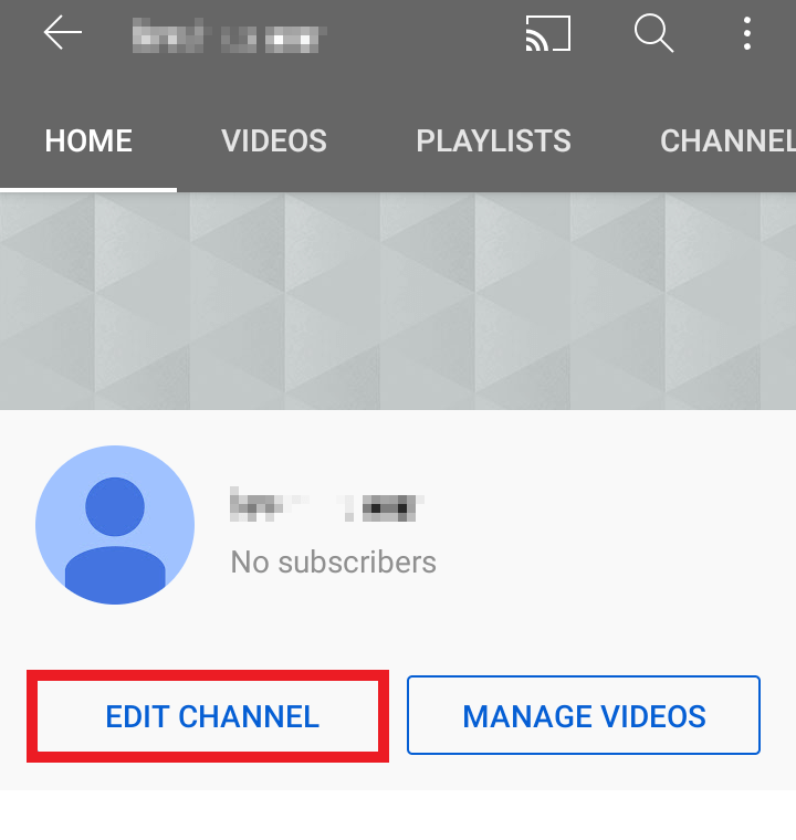 Aplicación de YouTube: botón “Editar canal”