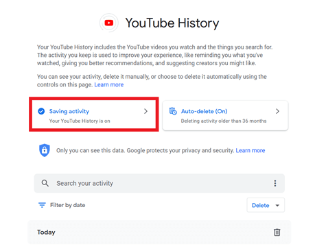YouTube: botón “Se guarda la actividad”