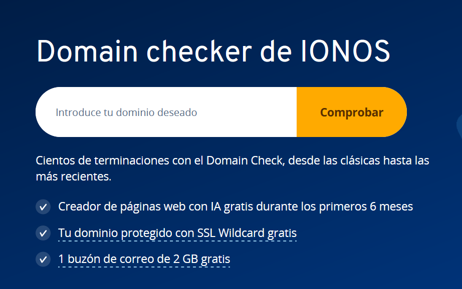 Comprobar de forma gratuita la disponibilidad del dominio con Domain checker de IONOS