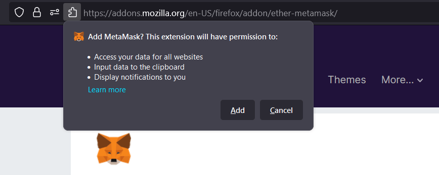 Añadir la extensión MetaMask a Firefox