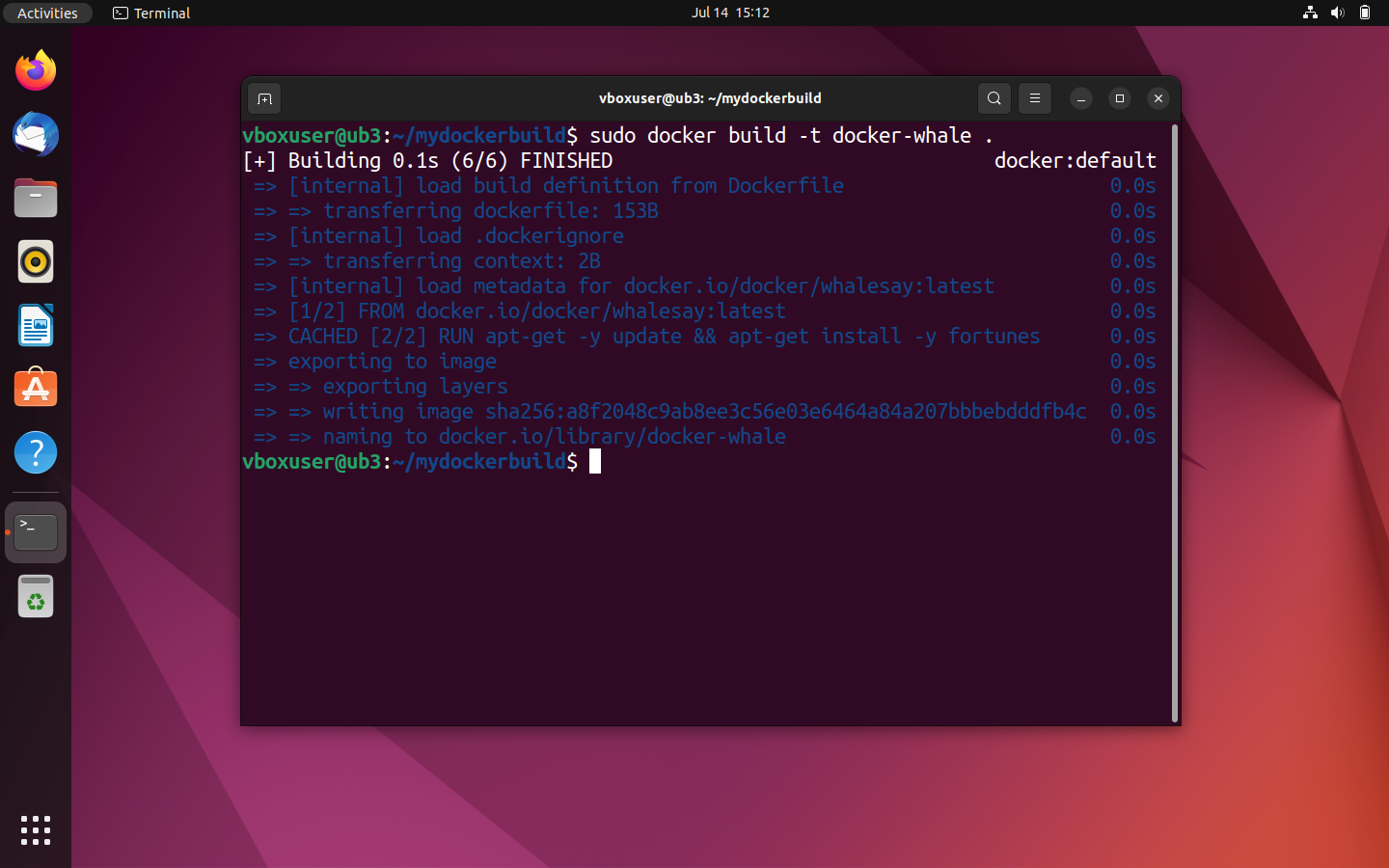 Terminal Ubuntu: notificaciones de estado durante la creación de la imagen