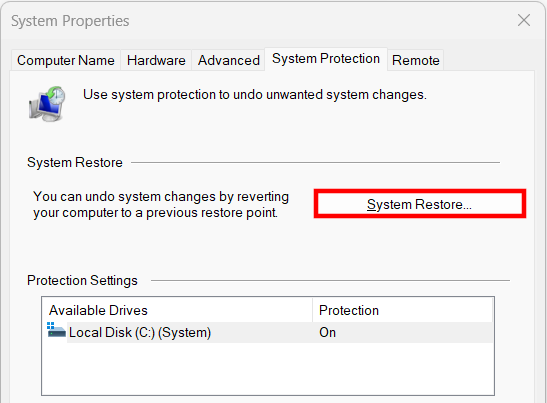 Restauración del sistema en Windows 11