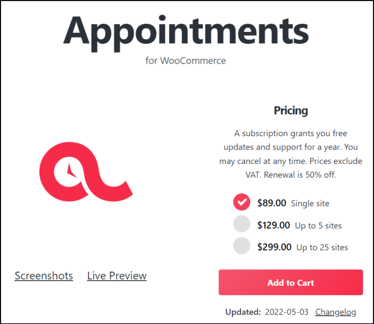 La página web del plugin WooCommerce Appointments