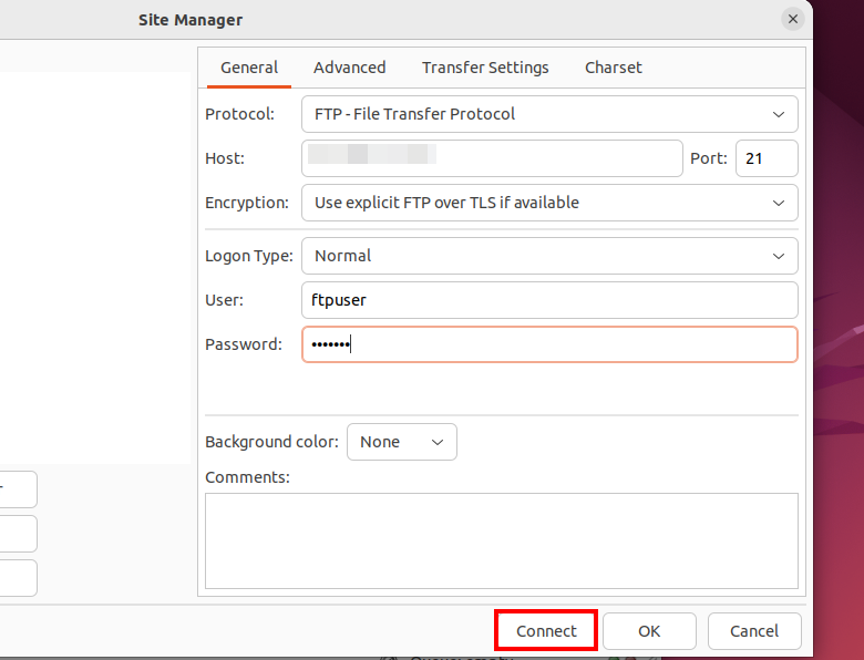 FileZilla Site Manager Imagen: FileZilla Site Manager
