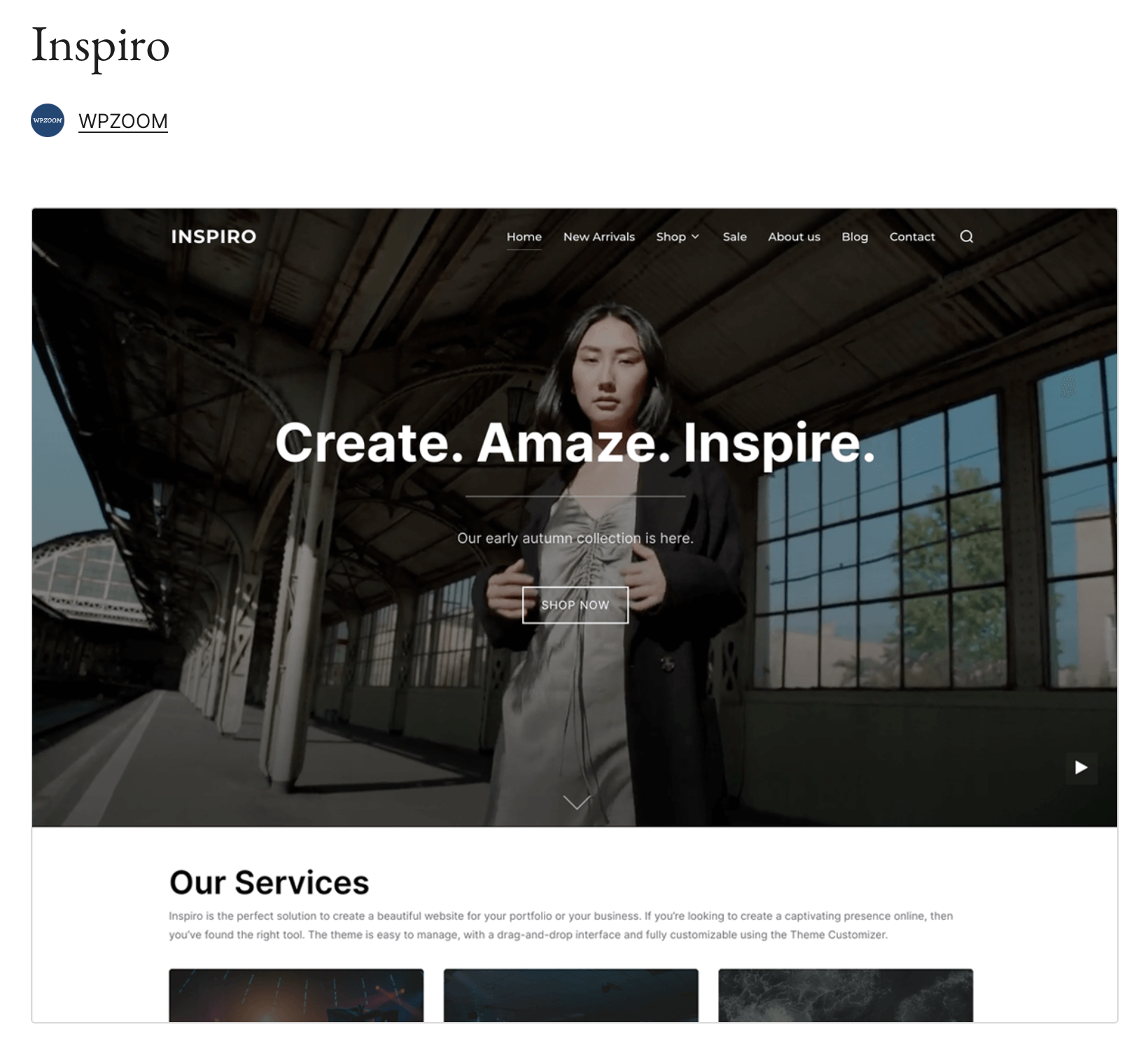 Vista previa de la plantilla Inspiro de WordPress en WordPress.org Imagen: Vista previa de la plantilla Inspiro de WordPress en WordPress.org