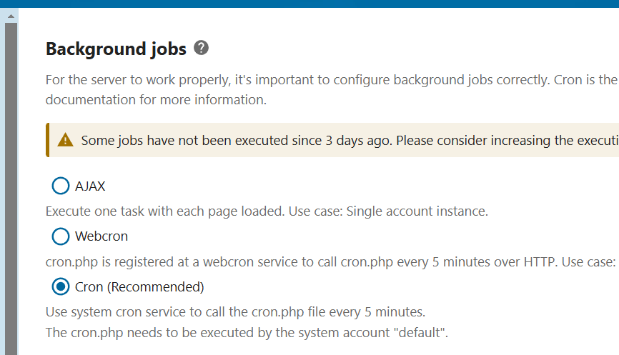 Nextcloud: menú “Tareas en segundo plano” Imagen: Nextcloud: menú “Tareas en segundo plano”