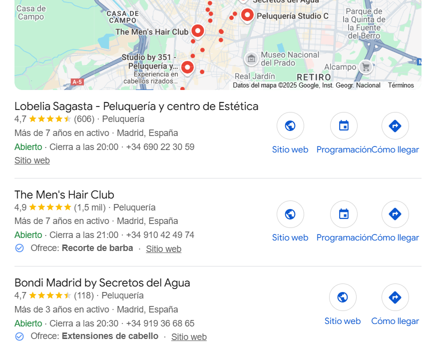 SEO local en Google: resultados de la búsqueda “peluquería centro de madrid” Imagen: SEO local en Google: resultados de la búsqueda “peluquería centro de madrid”