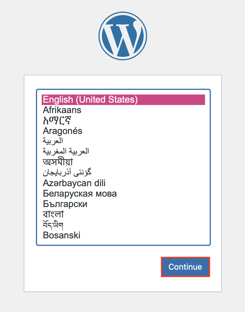 Captura de pantalla de la selección de idioma en Wordpress Imagen: Captura de pantalla de la selección de idioma en Wordpress