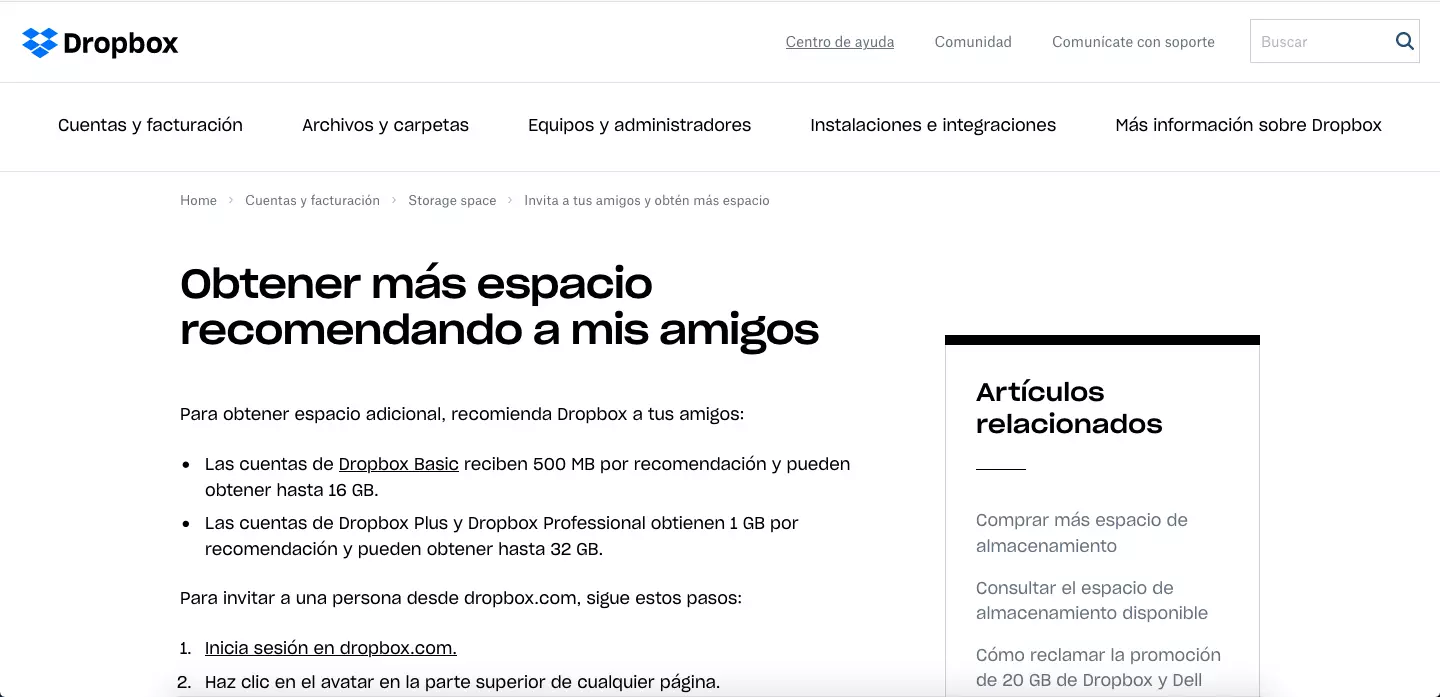 Ejemplo de marketing de recomendación: Dropbox