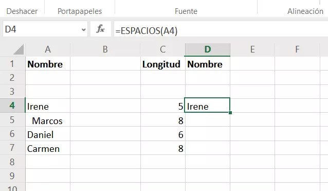 Imagen: Excel: con la función ESPACIOS puedes eliminar caracteres sobrantes 