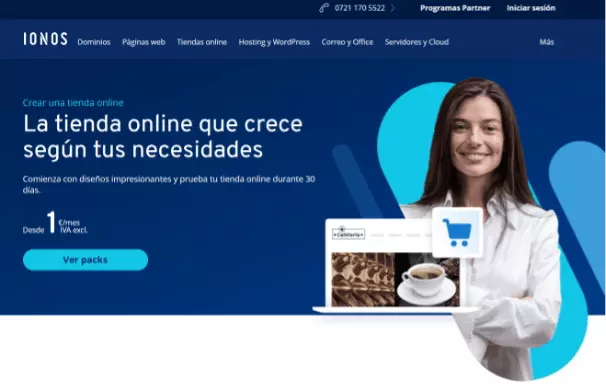 Captura de pantalla de la tienda online de IONOS