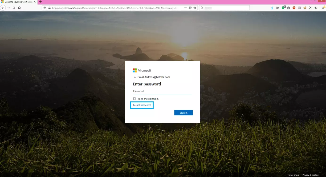 Imagen: Solicitud de contraseña en la página de Microsoft
